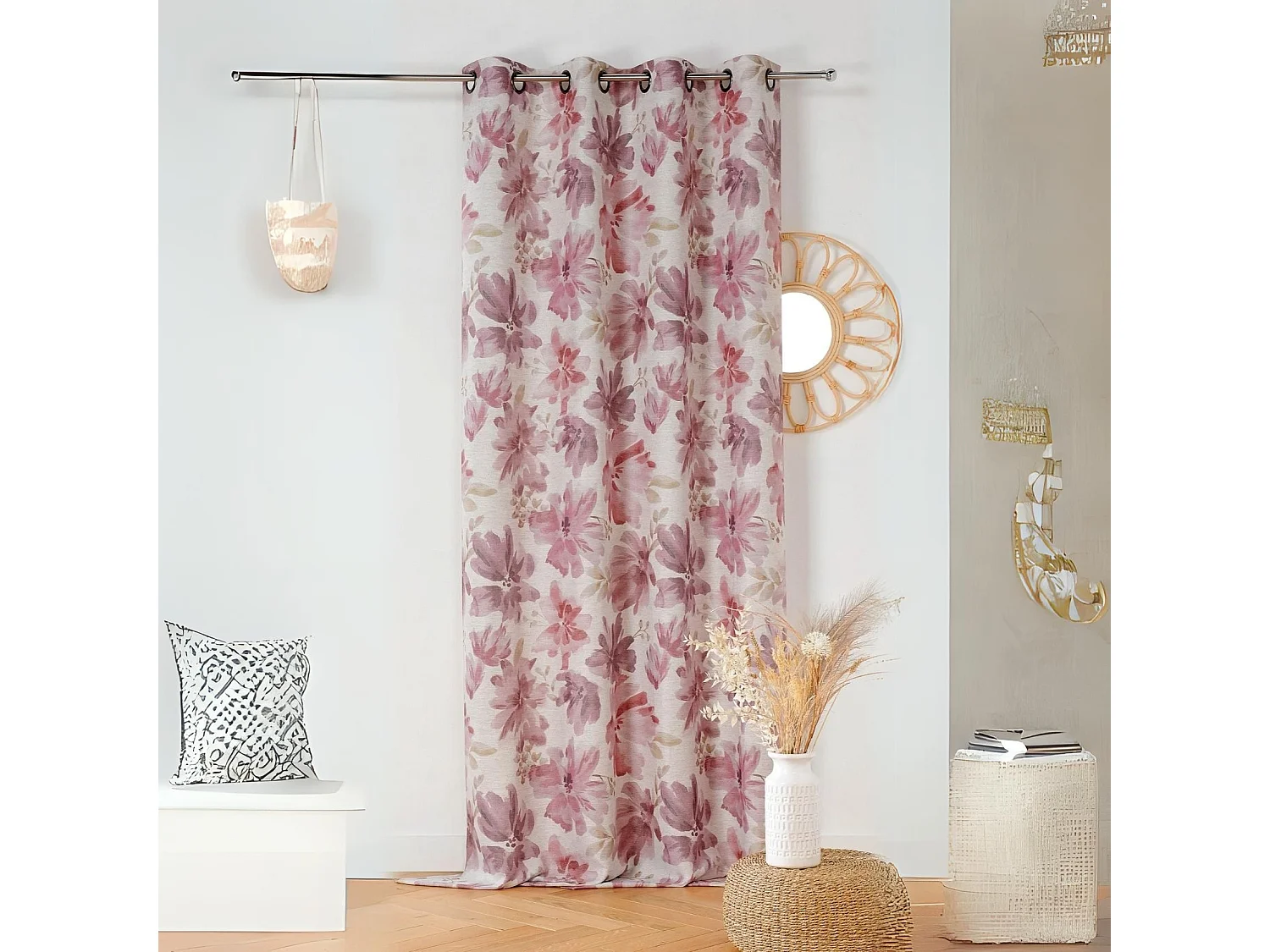 Verdunklungsvorhang mit aquarellierten Blumen 145 x 260 cm