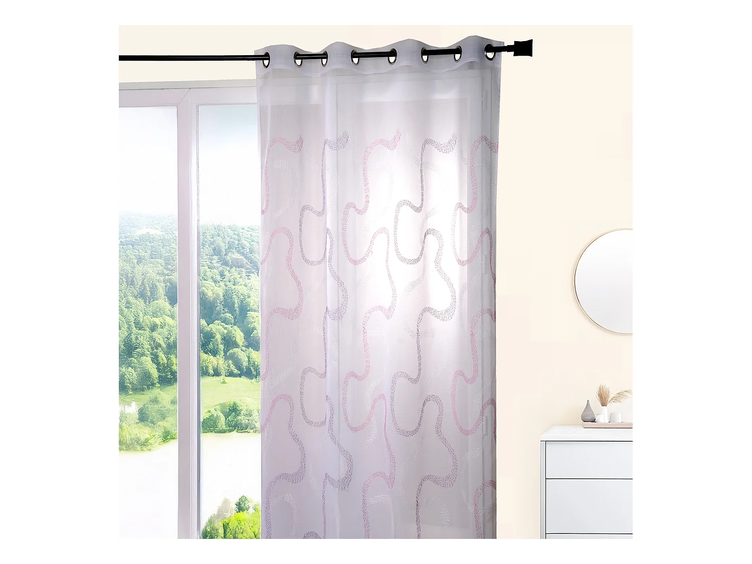 Visillo fantasía bordado zig zag entrelazado