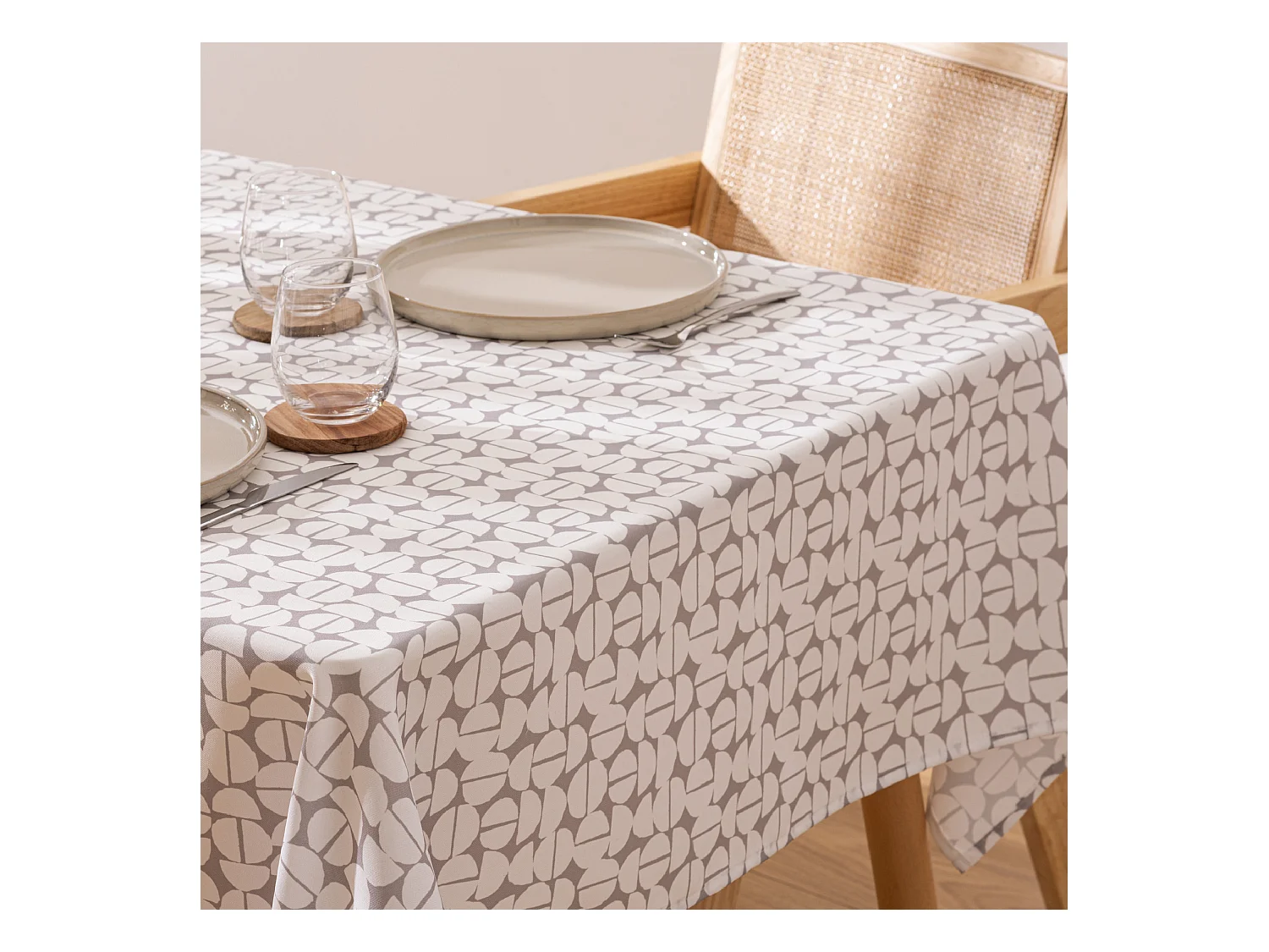 Rechteckige, fleckenbeständige Tischdecke mit Halbkreis-Muster