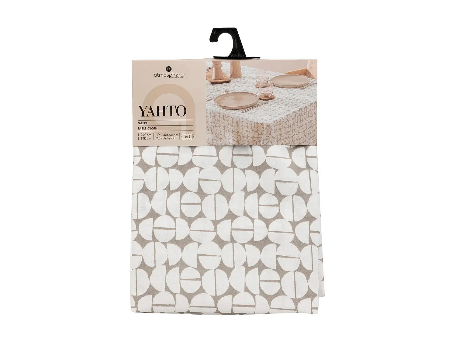 Nappe Antitache Imprimé "Yahto" 140x240cm Beige