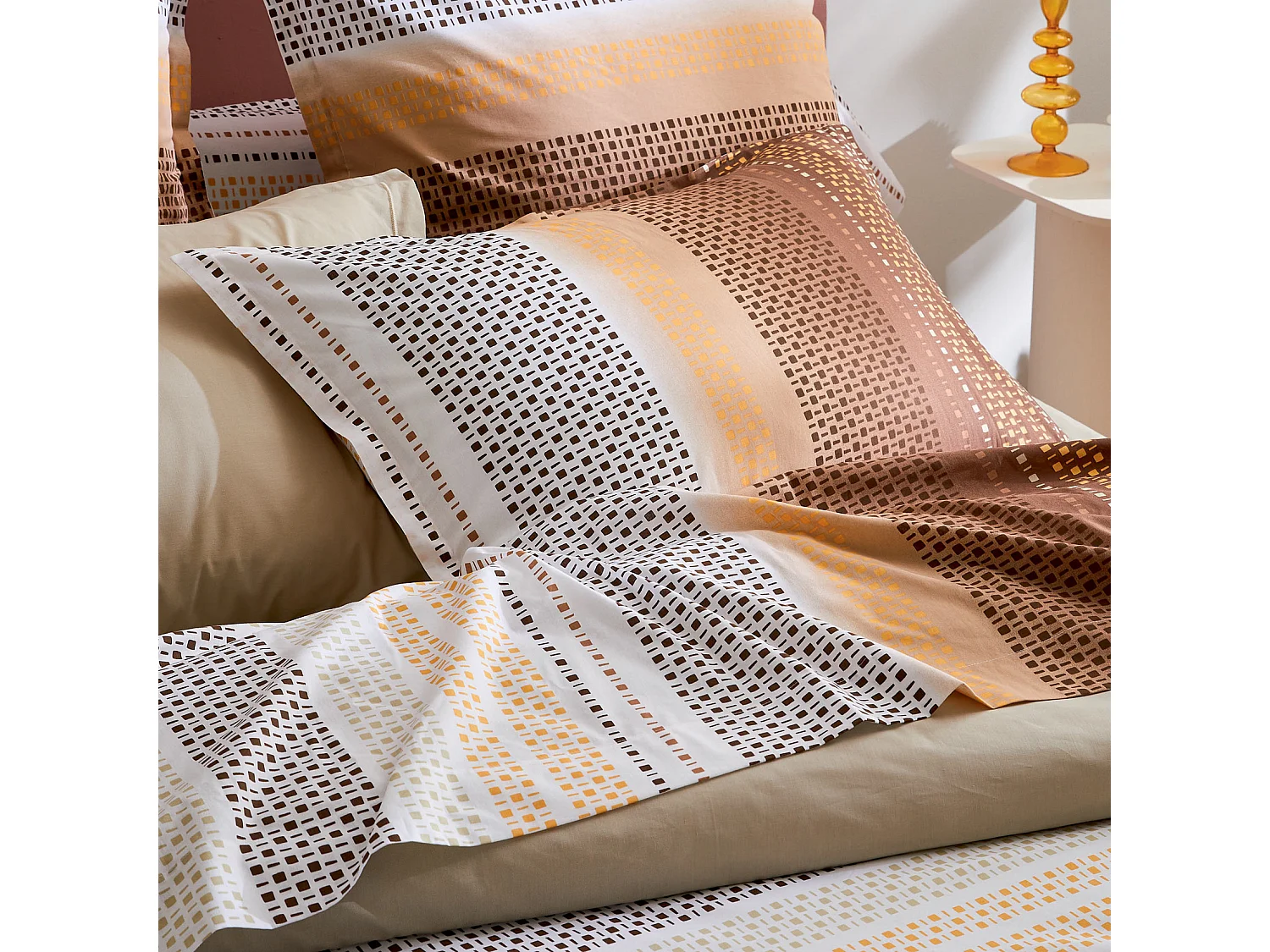 Taie d'oreiller esprit géométrique en coton