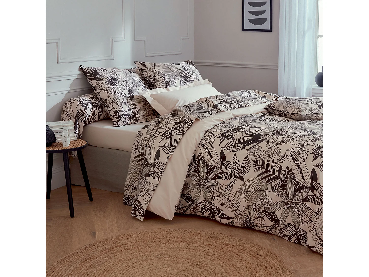 Drap plat aux impressions noires