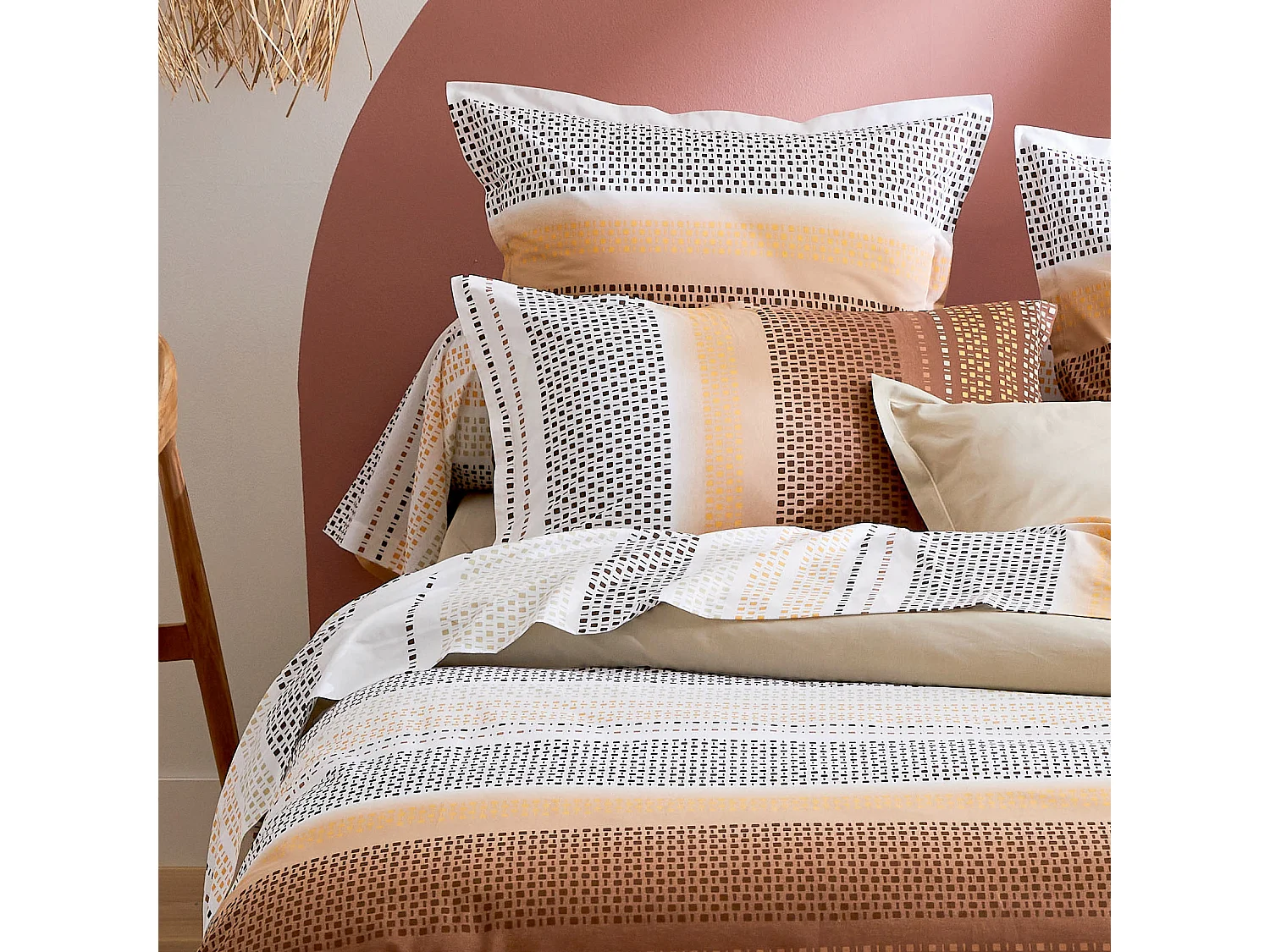 Drap plat esprit géométrique en coton