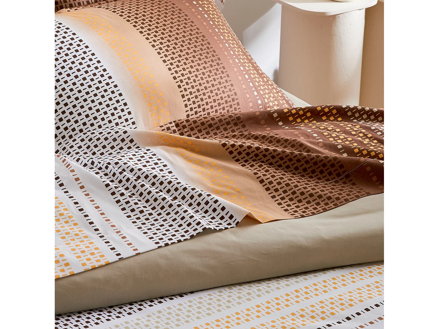 Drap plat esprit géométrique en coton