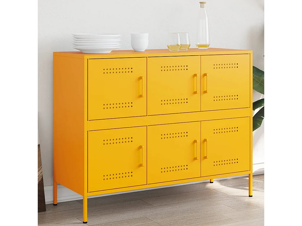 Dressoir 100,5x39x79 cm staal mosterdgeel