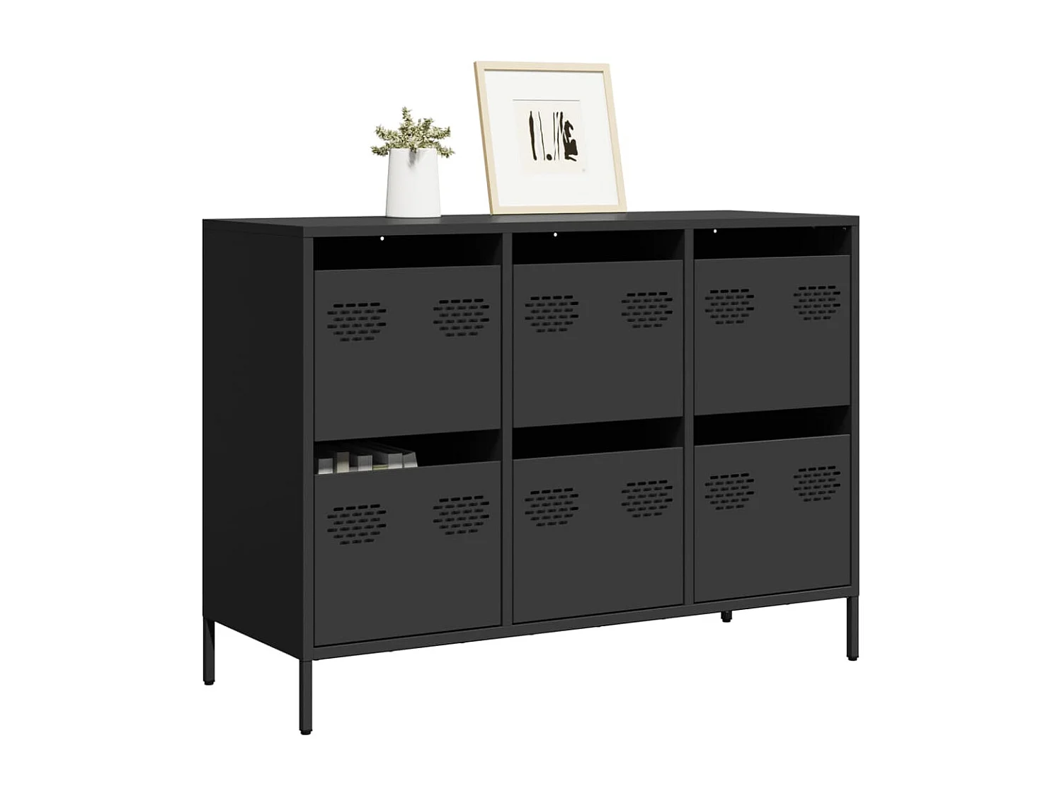 Credenza Nera 101,5x39x73,5 cm in Acciaio Laminato a Freddo