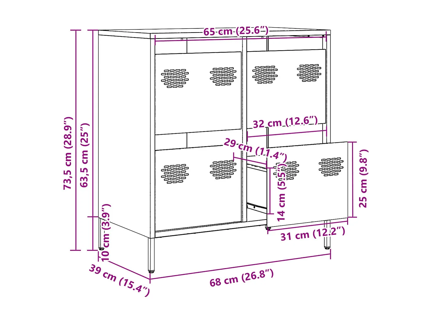 Buffet jaune moutarde 68x39x73,5 cm acier laminé à froid