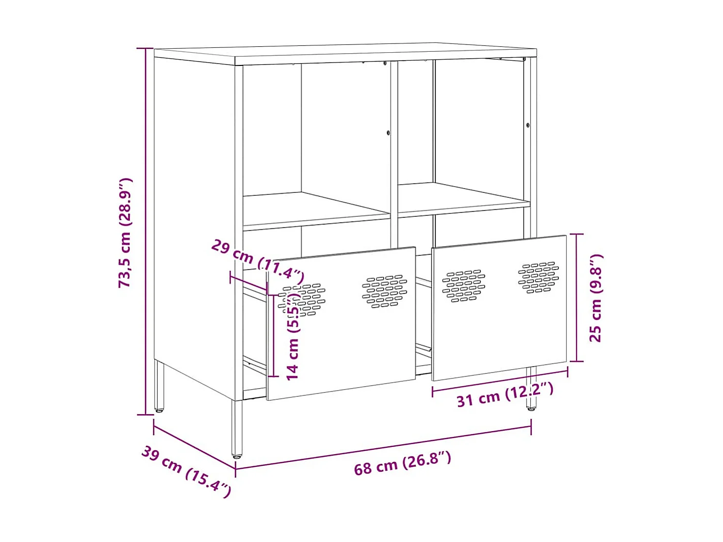 Credenza Rosa 68x39x73,5 cm in Acciaio Laminato a Freddo