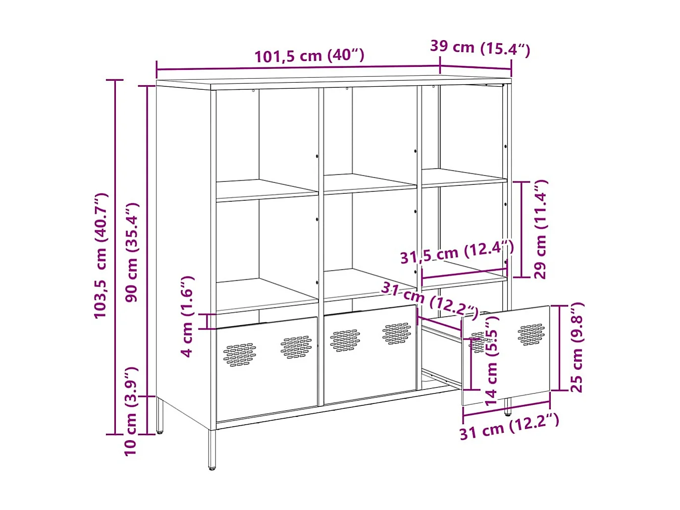 Buffet haut rose 101,5x39x103,5 cm acier