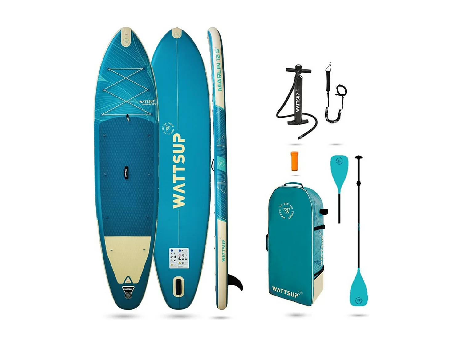 Hinchable Sup WATTSUP MARLIN 12'5 - 378x86x15cm Dropstitch - Pack Paddle Leash Pump Carry Bag