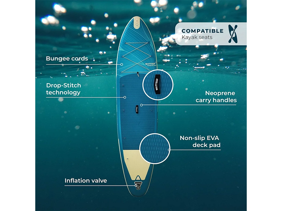 Hinchable Sup WATTSUP MARLIN 12'5 - 378x86x15cm Dropstitch - Pack Paddle Leash Pump Carry Bag
