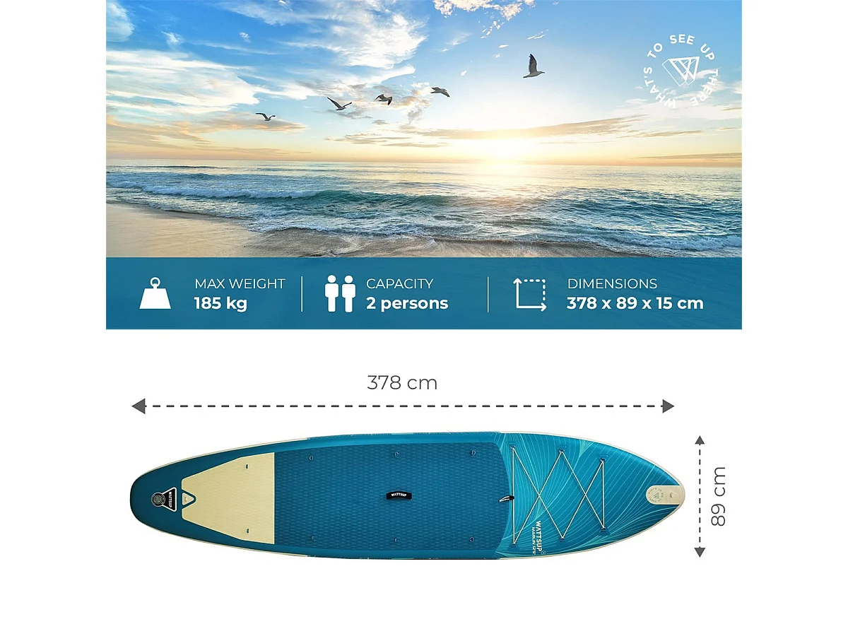 Hinchable Sup WATTSUP MARLIN 12'5 - 378x86x15cm Dropstitch - Pack Paddle Leash Pump Carry Bag