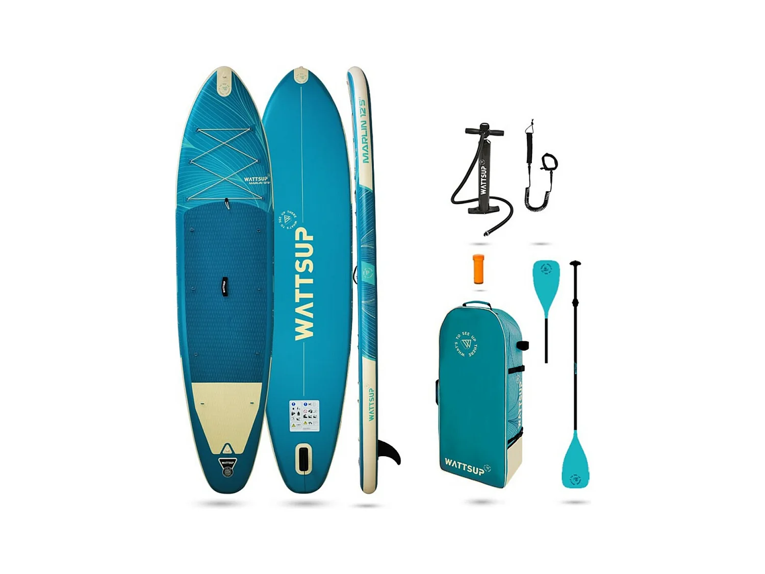 Sup Gonflable WATTSUP MARLIN 12'5 - 378x86x15cm Dropstitch - Pack Pagaie Leash Pompe Sac de Transport