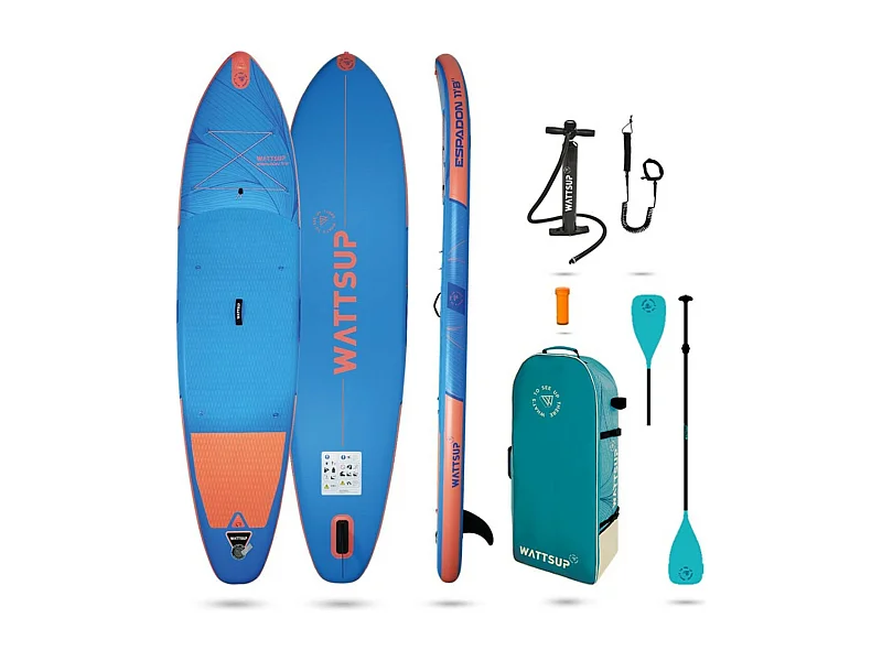 Aufblasbares Sup WATTSUP ESPADON 11'8 - 355x86x15cm Dropstitch - Pack Paddel Leash Pumpe Transporttasche