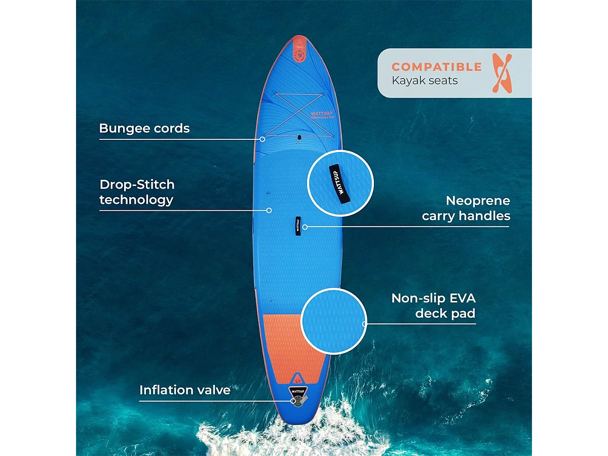 Hinchable Sup WATTSUP ESPADON 11'8 - 355x86x15cm Dropstitch - Pack Paddle Leash Pump Carry Bag