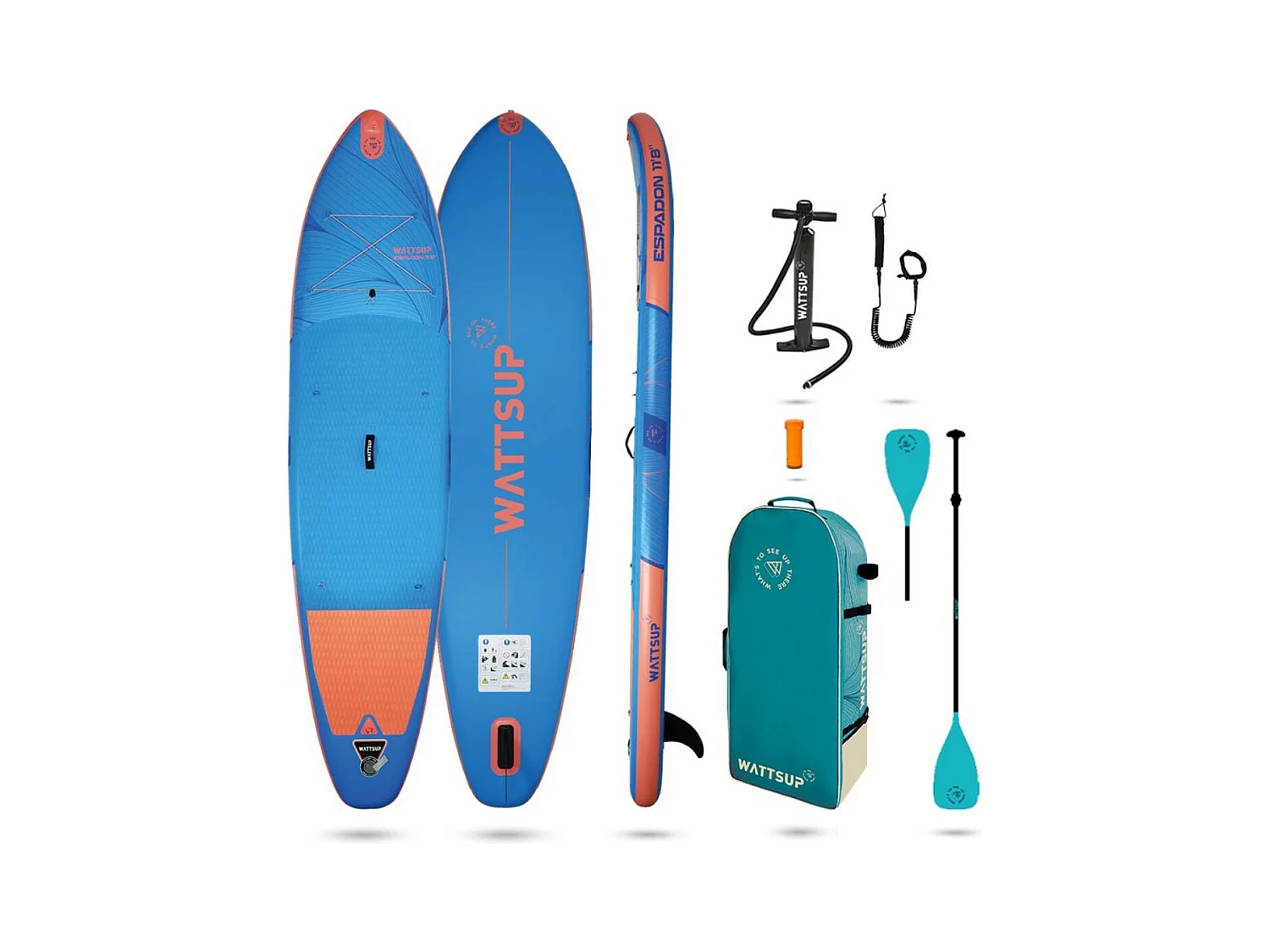 Sup Gonflable WATTSUP ESPADON 11'8 - 355x86x15cm Dropstitch - Pack Pagaie Leash Pompe Sac de Transport