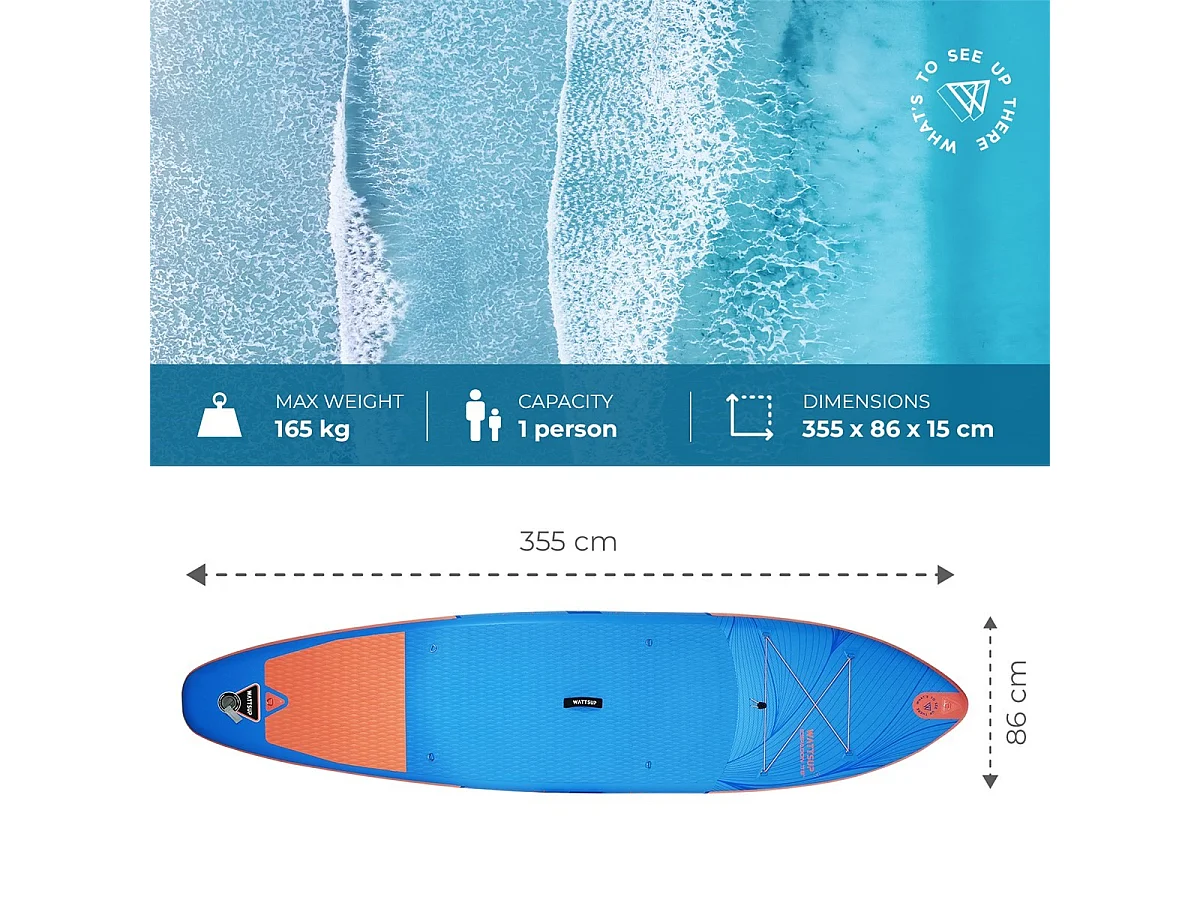 Gonfiabile Sup WATTSUP ESPADON 11'8 - 355x86x15cm Punto Goccia - Confezione Pagaia Guinzaglio Pompa Borsa da Trasporto