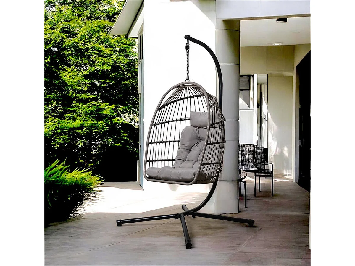 ALOHA - Fauteuil Suspendu Gris Structure en Métal et Plastique avec Coussins