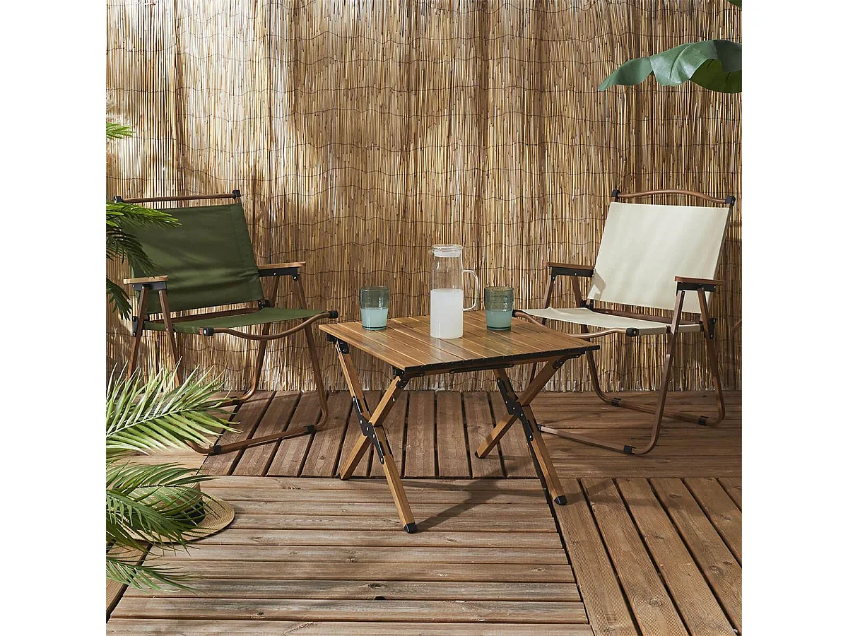 KAMPA - Table Basse Pliante de Camping en Métal imitation bois avec Sac de Transport