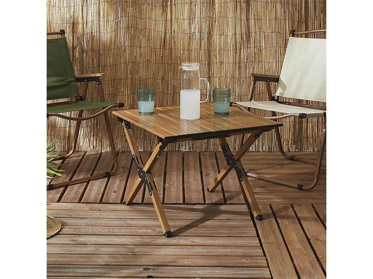 KAMPA - Table Basse Pliante de Camping en Métal imitation bois avec Sac de Transport