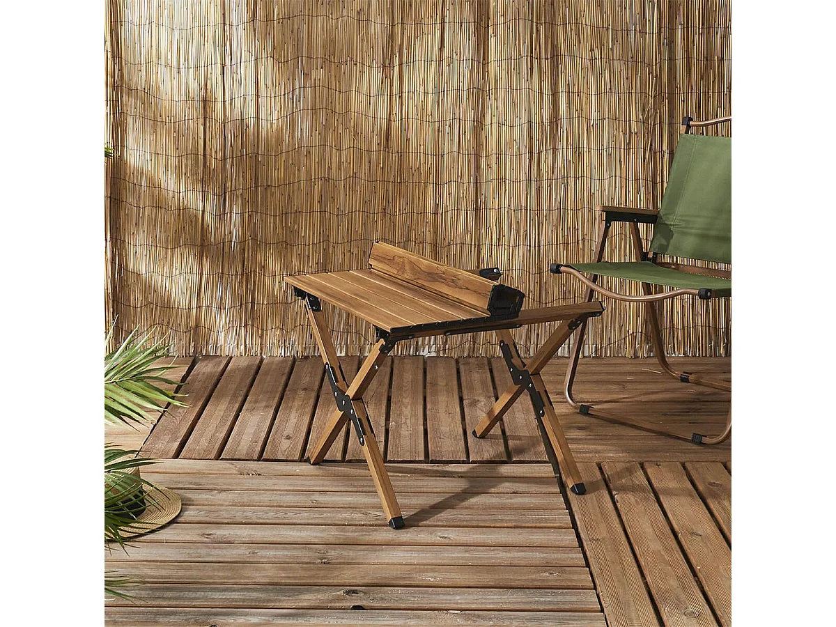 KAMPA - Table Basse Pliante de Camping en Métal imitation bois avec Sac de Transport