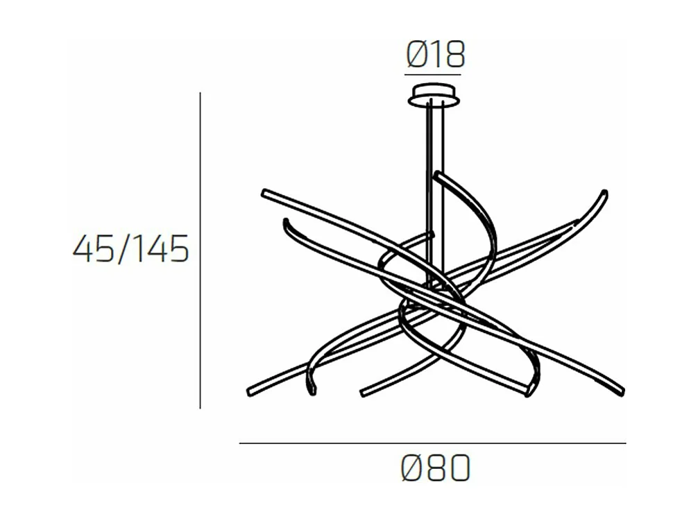 Tornado Sospensione D.80 Cm. Nero Luce Naturale 3000K