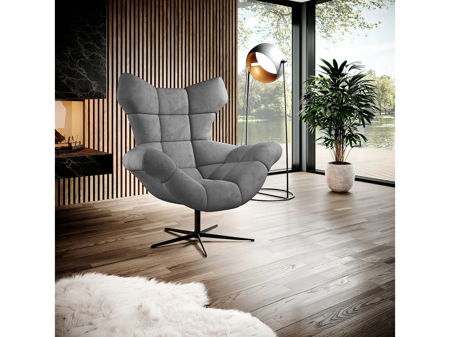 SENSI Sessel Relaxstuhl mit 360° Drehung und Schwingfunktion – Lux-Schaumkissen, Grau, 104x46x119 cm