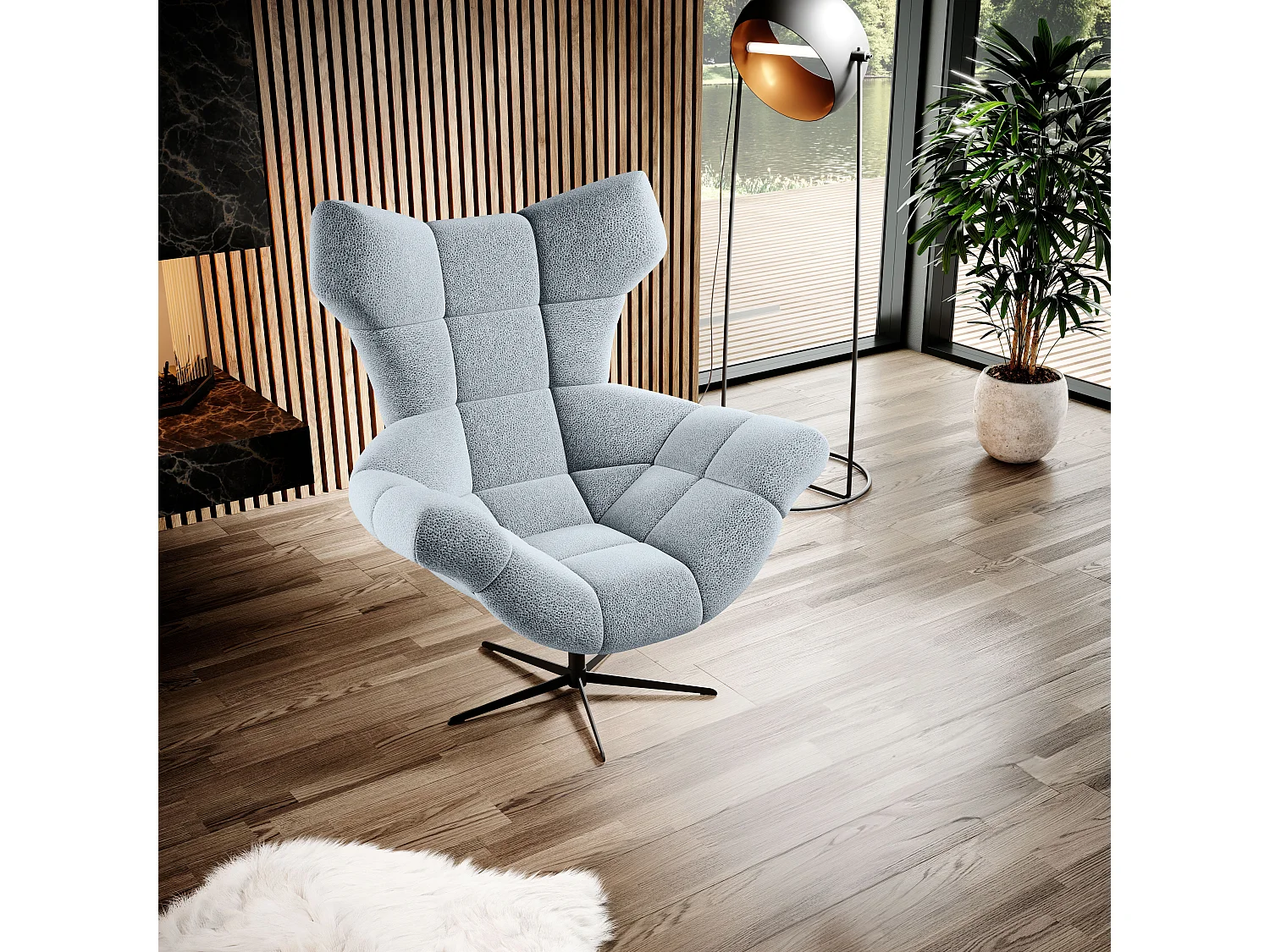 SENSI Sessel Relaxstuhl mit 360° Drehung und Schwingfunktion – Lux-Schaumkissen, Hellgrau, 104x46x119 cm