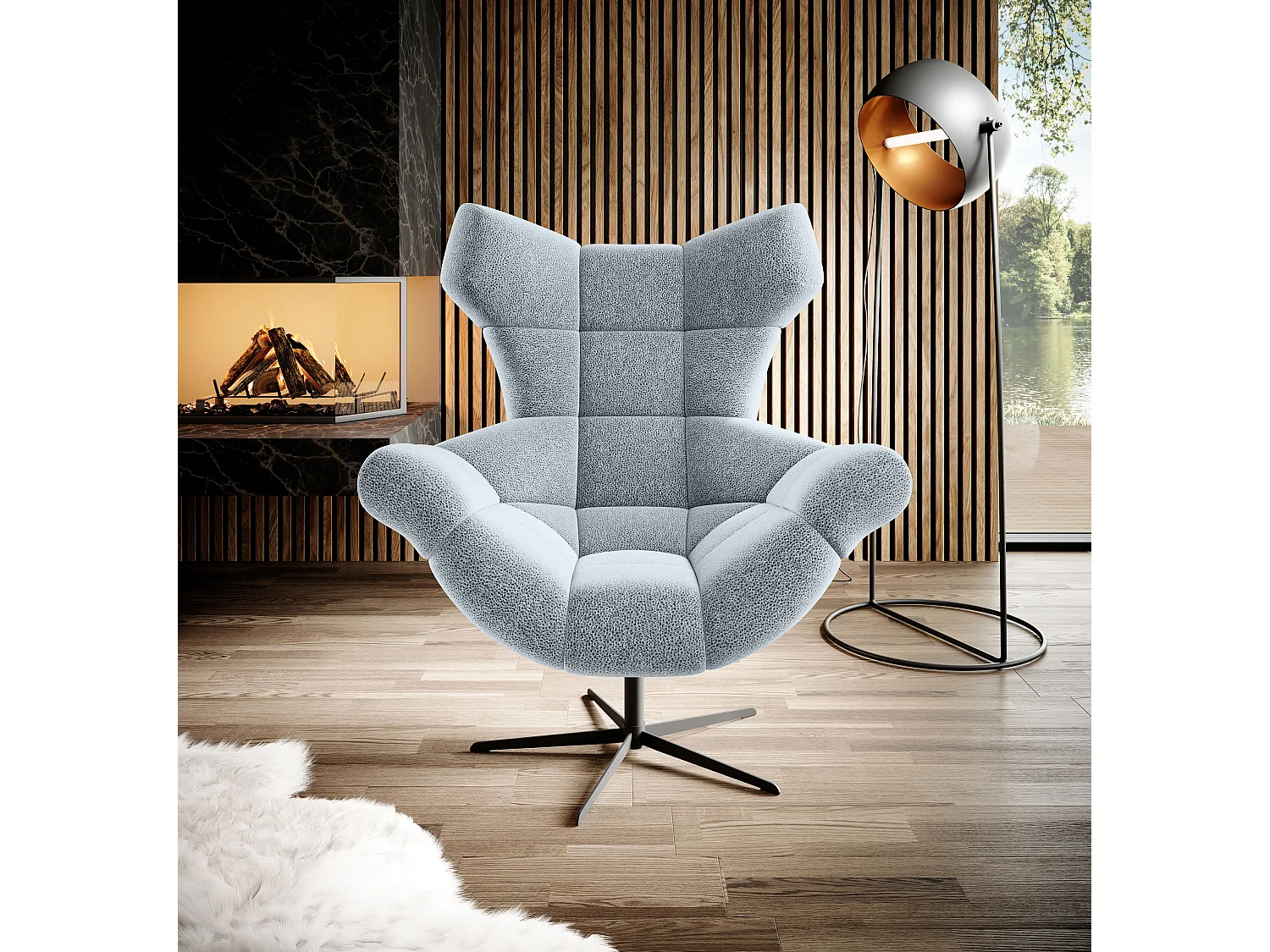 SENSI Fotel Relax z obrotem 360° i funkcją kołysania – Poduszka z pianki Lux, Jasnoszary, 104x46x119 cm