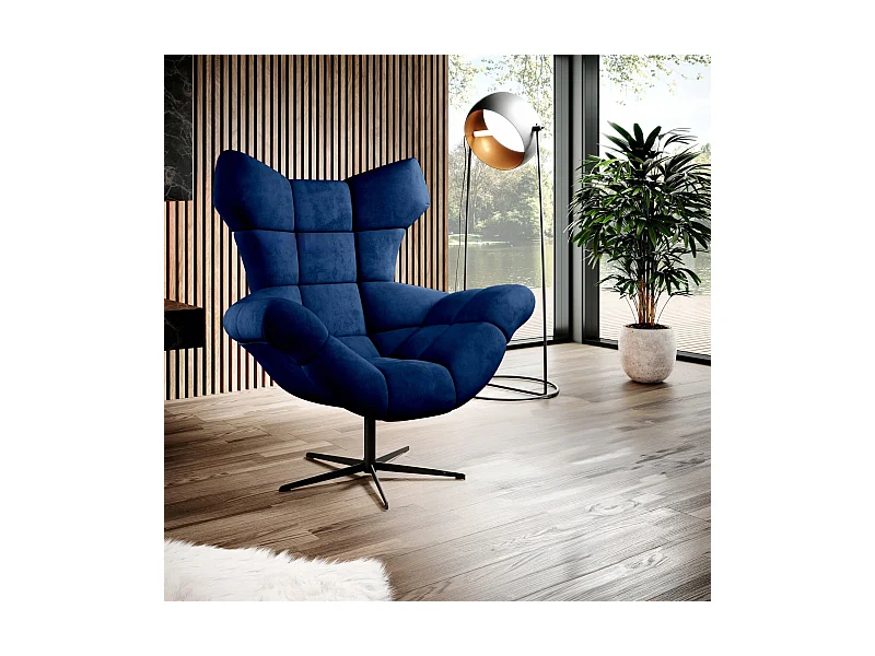 SENSI Sessel Relaxstuhl mit 360° Drehung und Schwingfunktion – Lux-Schaumkissen, Blau, 104x46x119 cm