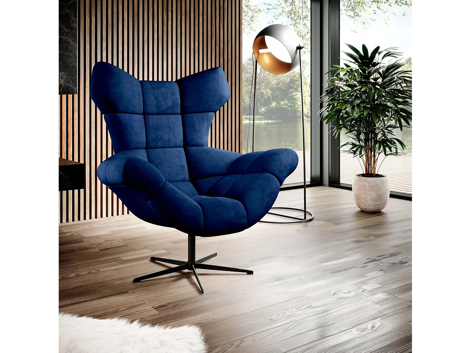 SENSI Relaxfauteuil met 360° draaibaar en schommelfunctie – Lux-schuimkussen, Blauw, 104x46x119 cm