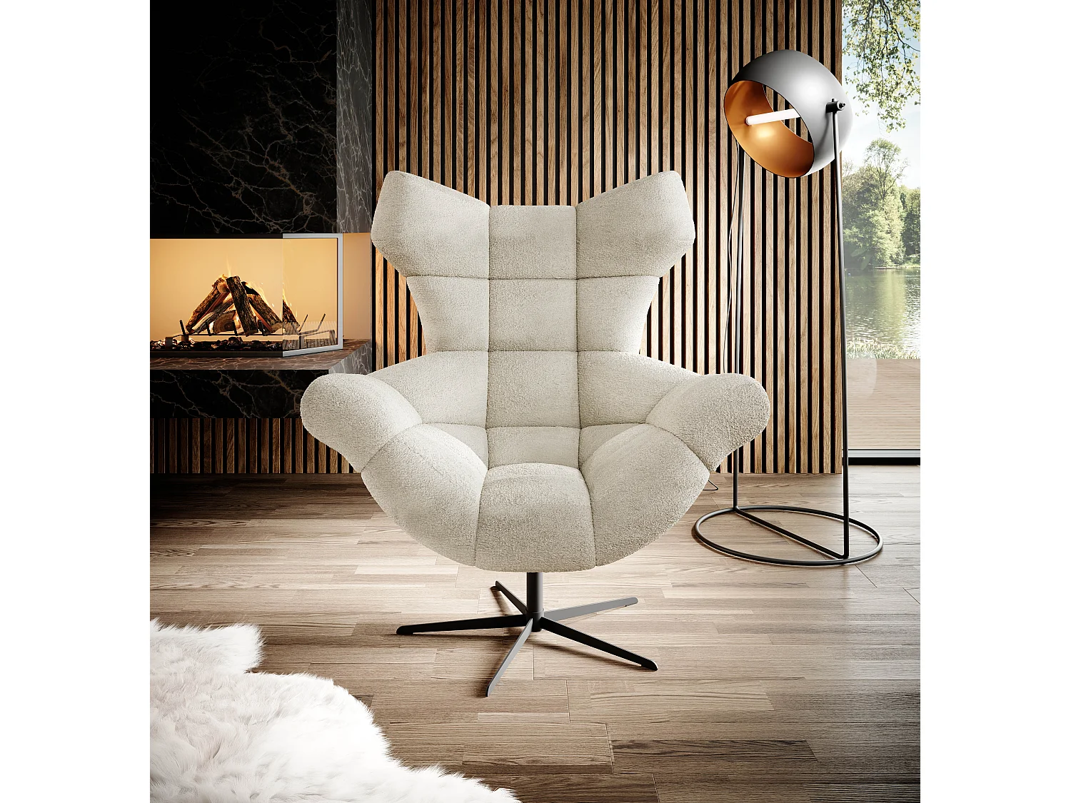 SENSI Fotel Relax z obrotem 360° i funkcją kołysania – Poduszka z pianki Lux, Beżowy, 104x46x119 cm