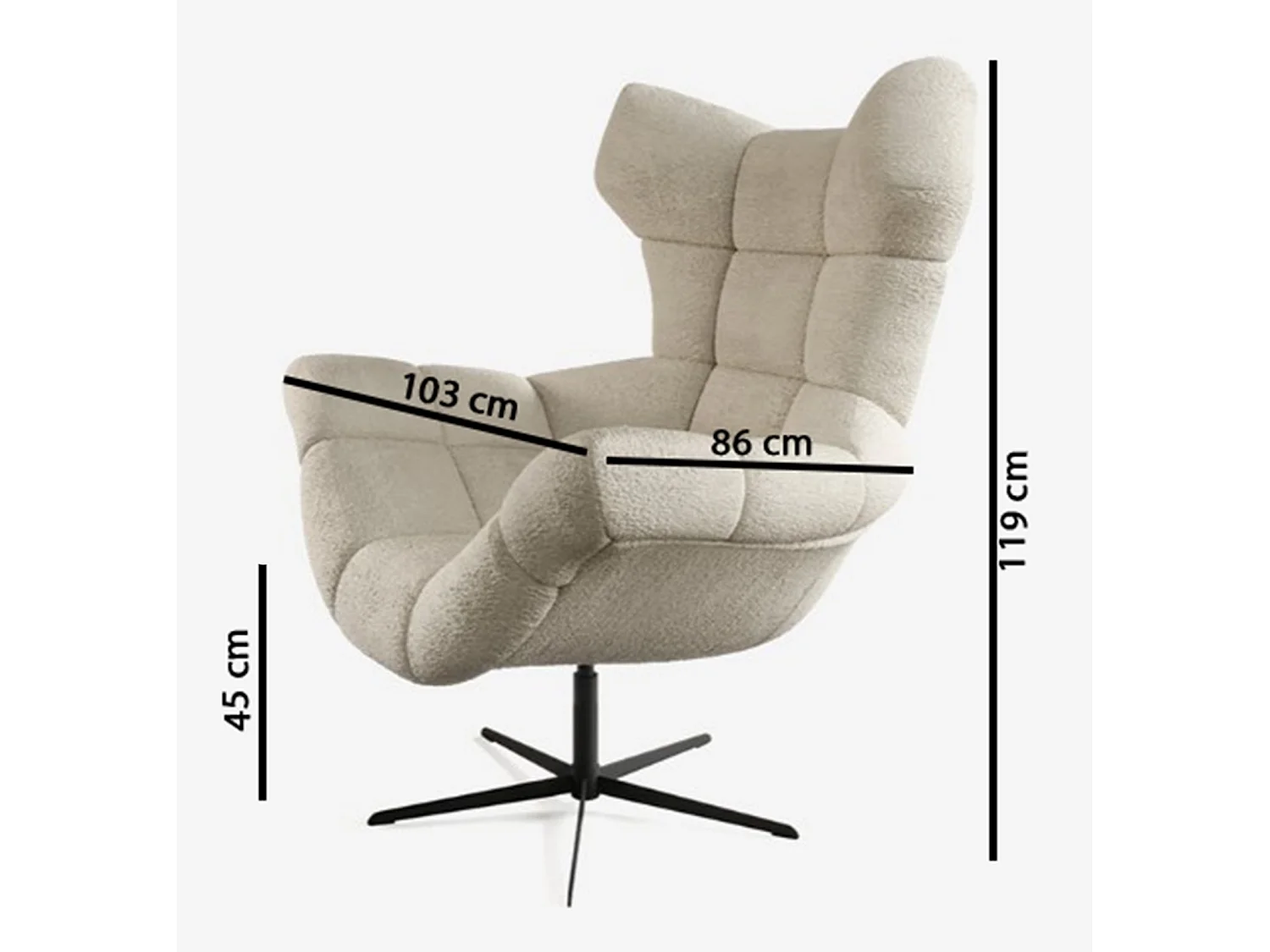 SENSI Fotel Relax z obrotem 360° i funkcją kołysania – Poduszka z pianki Lux, Beżowy, 104x46x119 cm