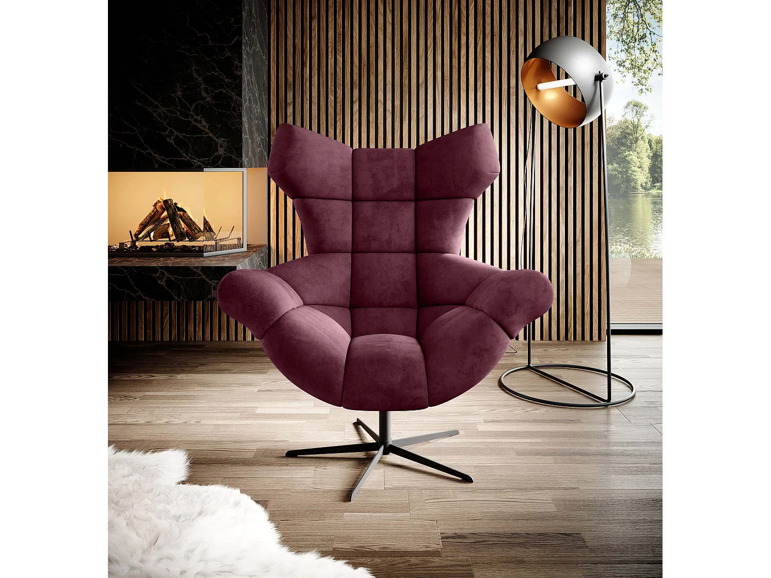 SENSI Relaxfauteuil met 360° draaibaar en schommelfunctie – Lux-schuimkussen, Kastanjebruin, 104x46x119 cm