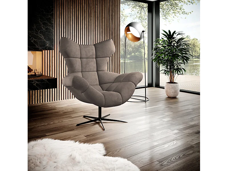 SENSI Fotel Relax z obrotem 360° i funkcją kołysania – Poduszka z pianki Lux, Cappuccino, 104x46x119 cm