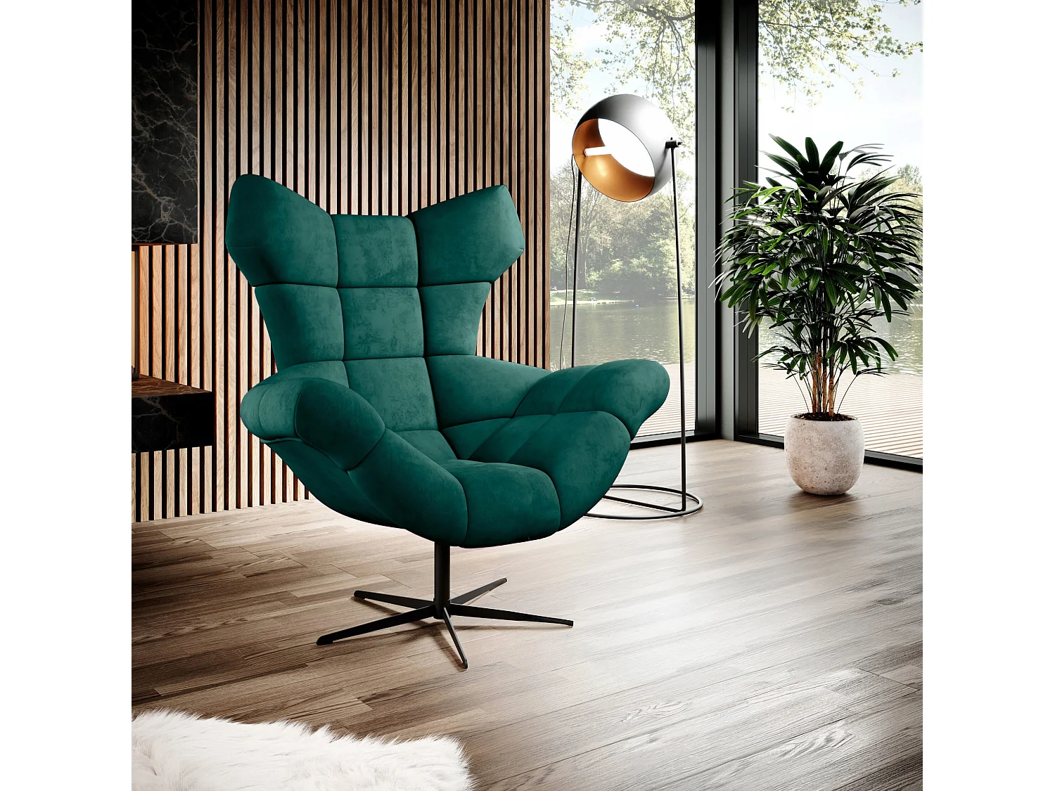 SENSI Relaxfauteuil met 360° draaibaar en schommelfunctie – Lux-schuimkussen, Groen, 104x46x119 cm