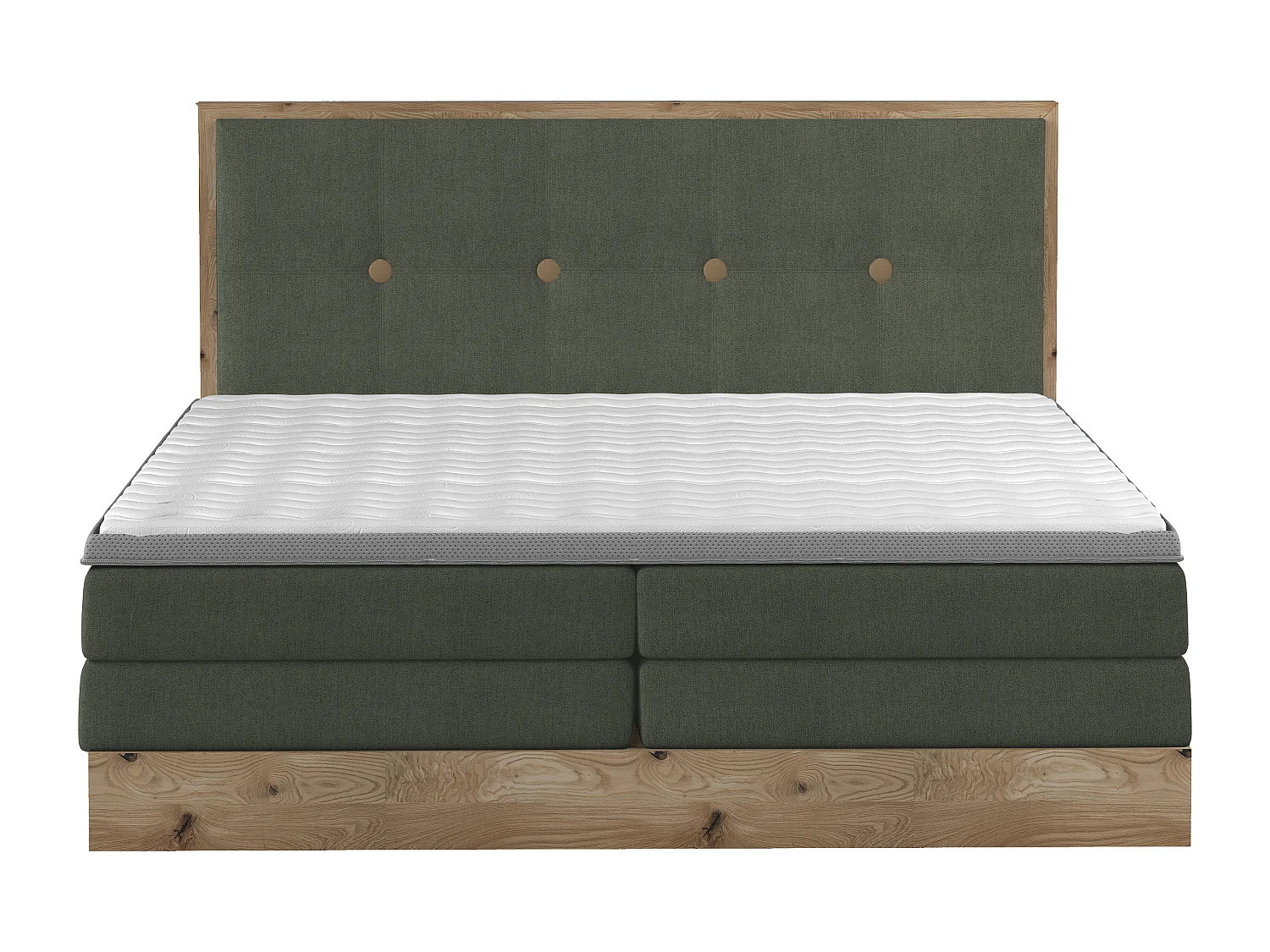 Łóżko Boxspring z litego drewna ze zintegrowanym pojemnikiem na materac i wezgłowiem - Model ETNO lite drewno Premium Comfort 180x200 cm Zielony