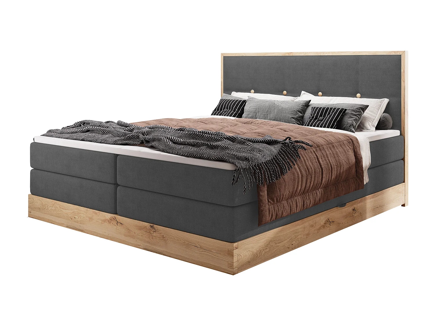 ELLI commodebed met elegant hoofdbord, ruime opbergmogelijkheden en modern design, Afmeting: 180x200 cm, Kleur: Grafiet