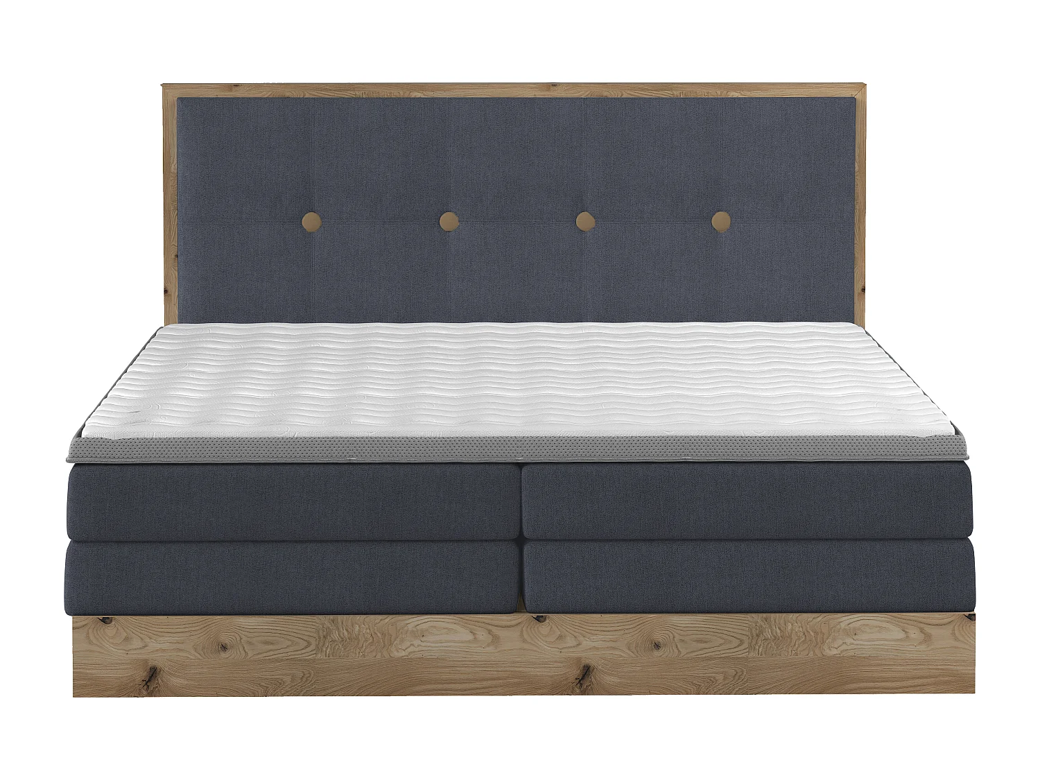 Łóżko Boxspring z litego drewna ze zintegrowanym pojemnikiem na materac i wezgłowiem - Model ETNO lite drewno Premium Comfort 160x200 cm Niebieski