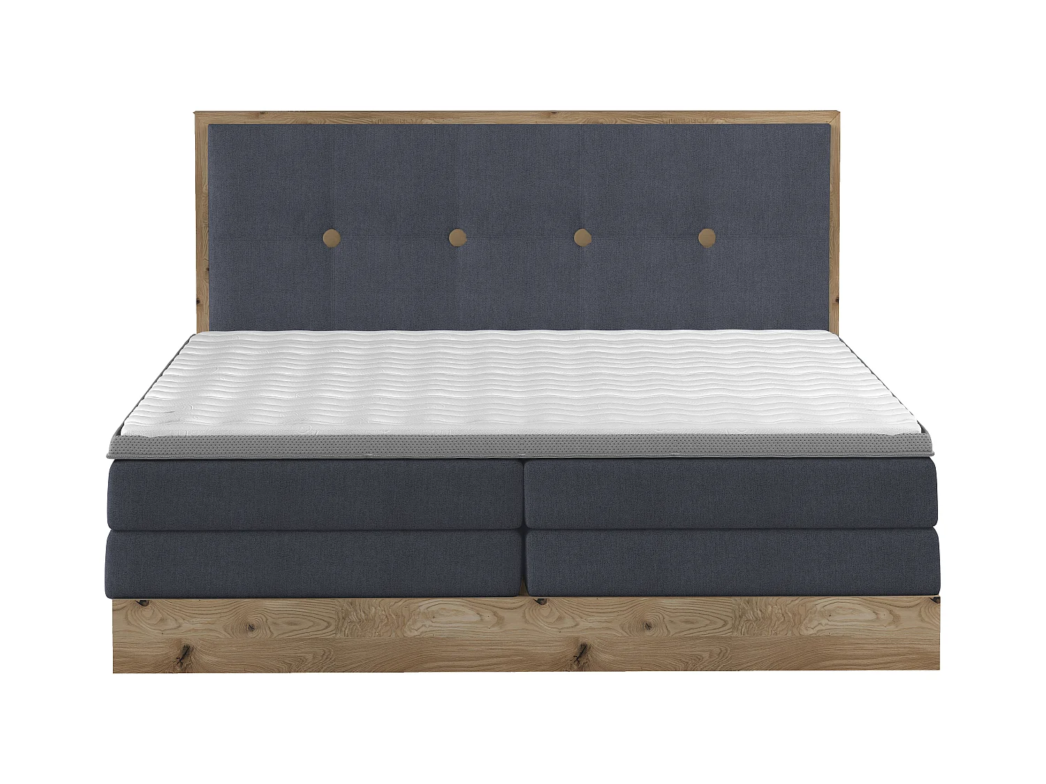 Lit Boxspring Massif avec Coffre Intégré, Surmatelas et Tête de Lit - Modèle ETNO, Bois Massif, Confort Premium, 160x200 cm, Bleu