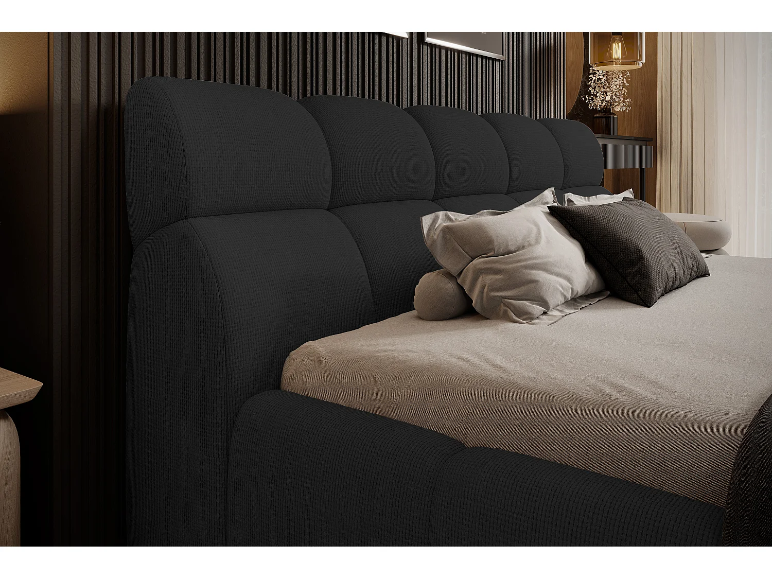 Gestoffeerd bed GIULIA, comfortabel, met opbergruimte, verstelbaar hoofdbord en LED, 180x200x96 cm, kleur: Zwart