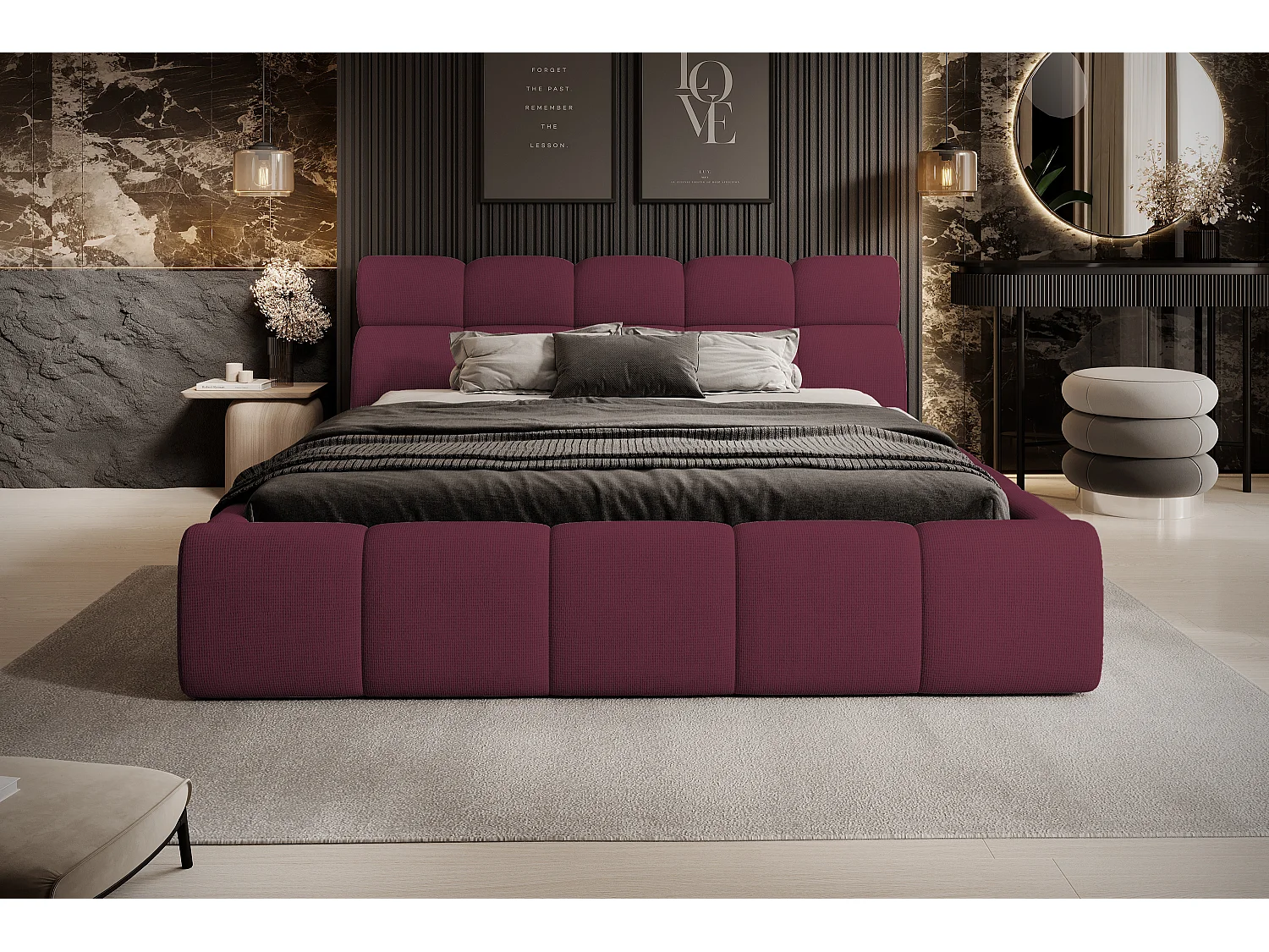 Gestoffeerd bed GIULIA, comfortabel, met opbergruimte, verstelbaar hoofdbord en LED, 180x200x96 cm, kleur: Kastanjebruin