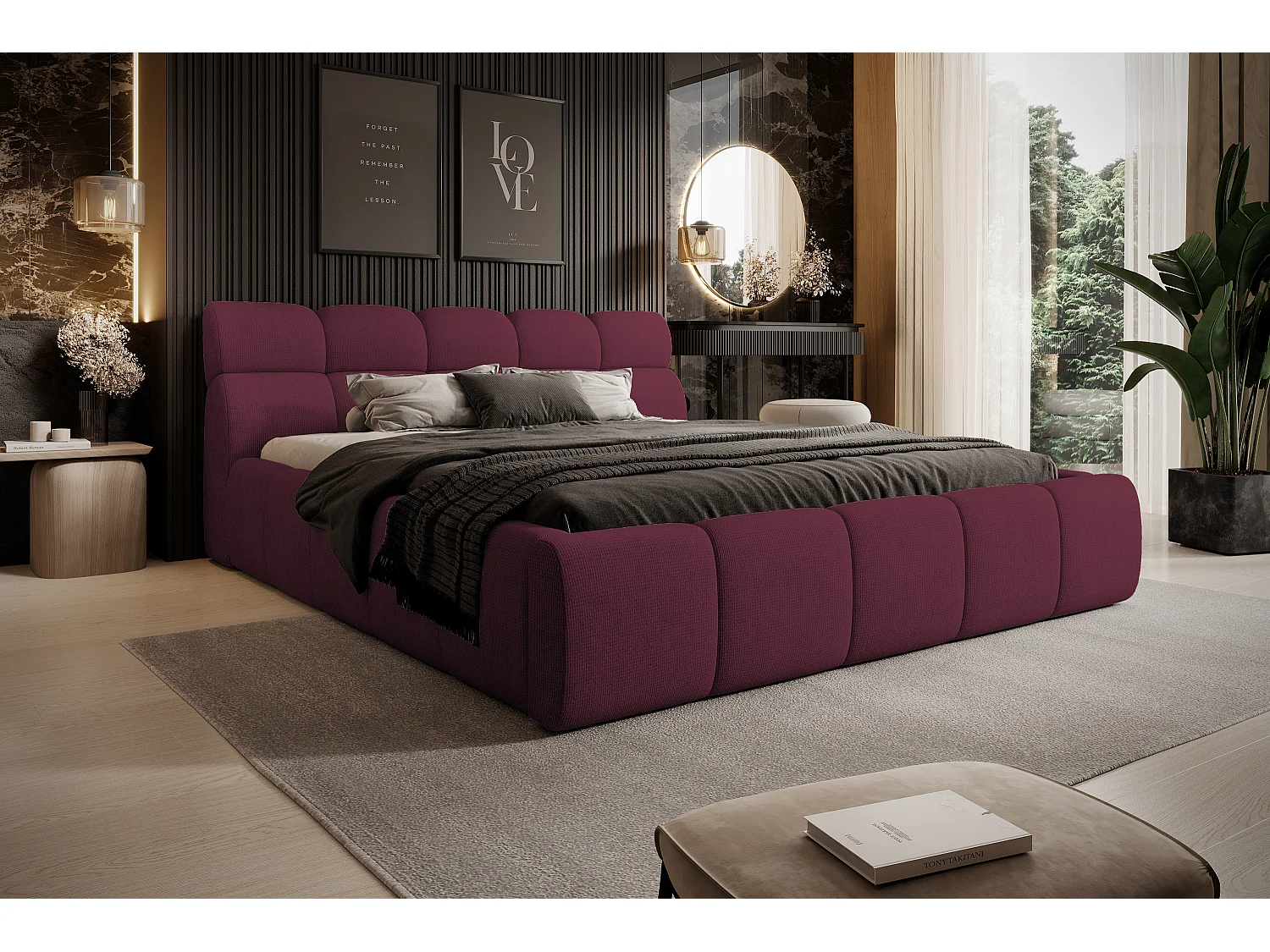 Gestoffeerd bed GIULIA, comfortabel, met opbergruimte, verstelbaar hoofdbord en LED, 180x200x96 cm, kleur: Kastanjebruin