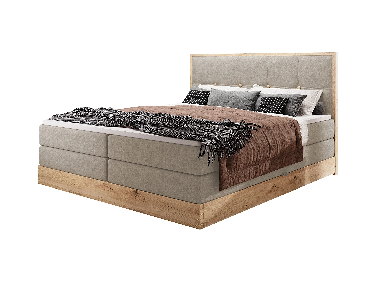 Lit coffre ELLI avec tête de lit élégante, rangements spacieux et design moderne, Taille: 180x200 cm, Couleur: Frêne