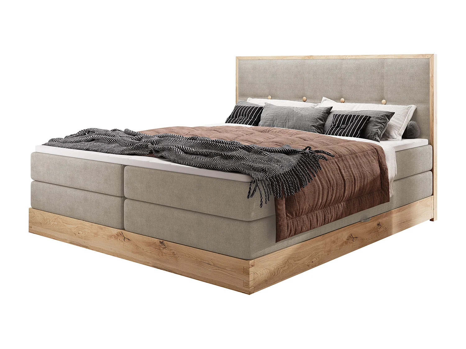 Lit coffre ELLI avec tête de lit élégante, rangements spacieux et design moderne, Taille: 180x200 cm, Couleur: Frêne