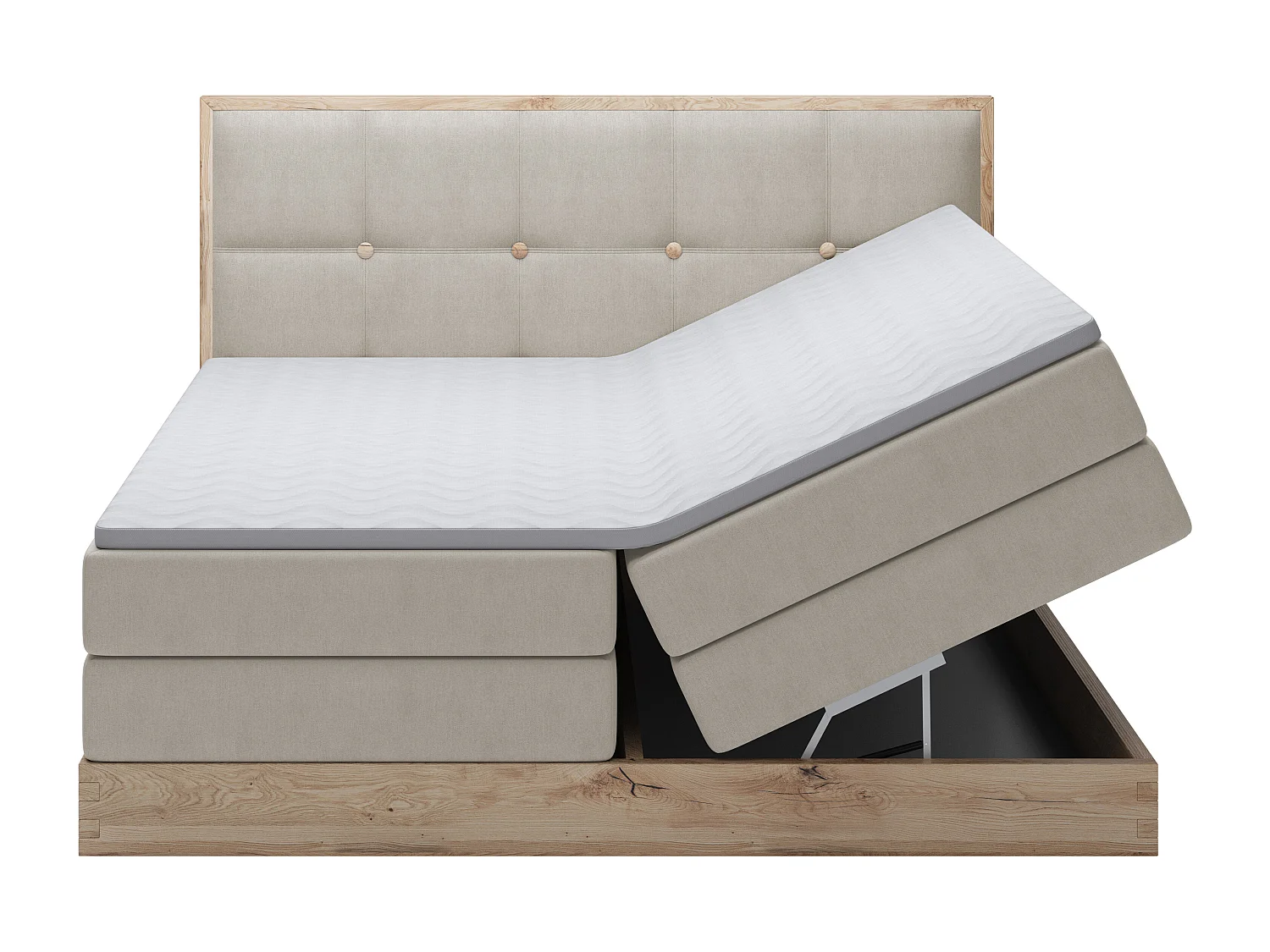 Lit coffre ELLI avec tête de lit élégante, rangements spacieux et design moderne, Taille: 180x200 cm, Couleur: Frêne