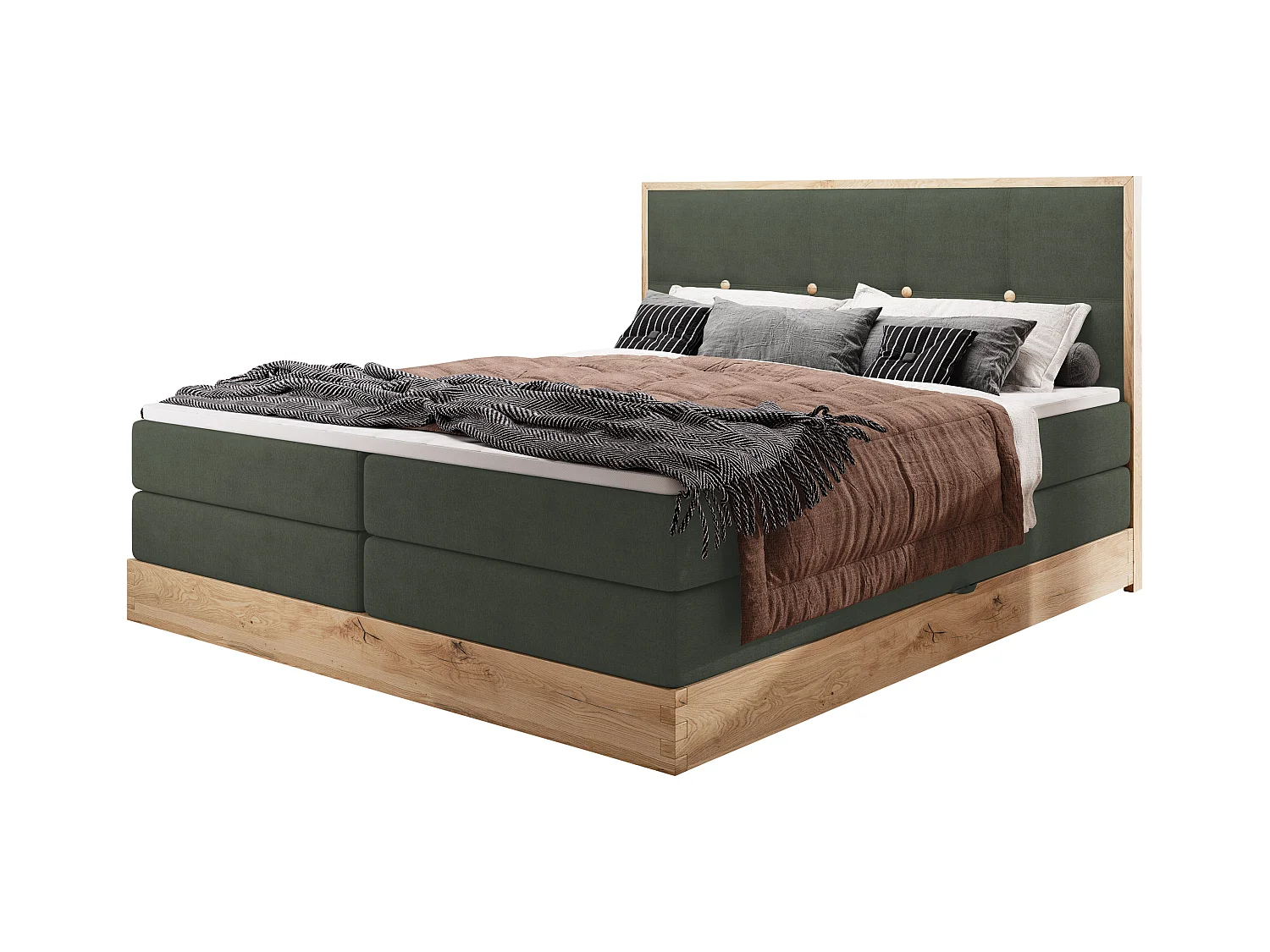 Lit coffre ELLI avec tête de lit élégante, rangements spacieux et design moderne, Taille: 140x200 cm, Couleur: Vert foncé