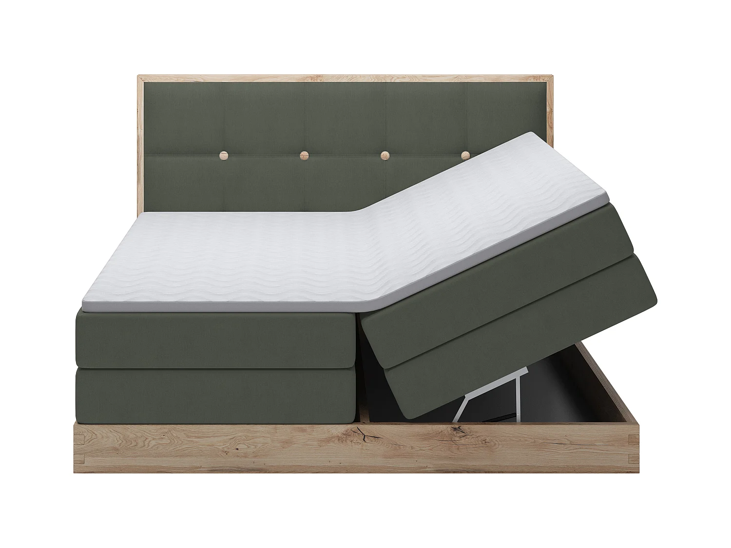 Lit coffre ELLI avec tête de lit élégante, rangements spacieux et design moderne, Taille: 140x200 cm, Couleur: Vert foncé