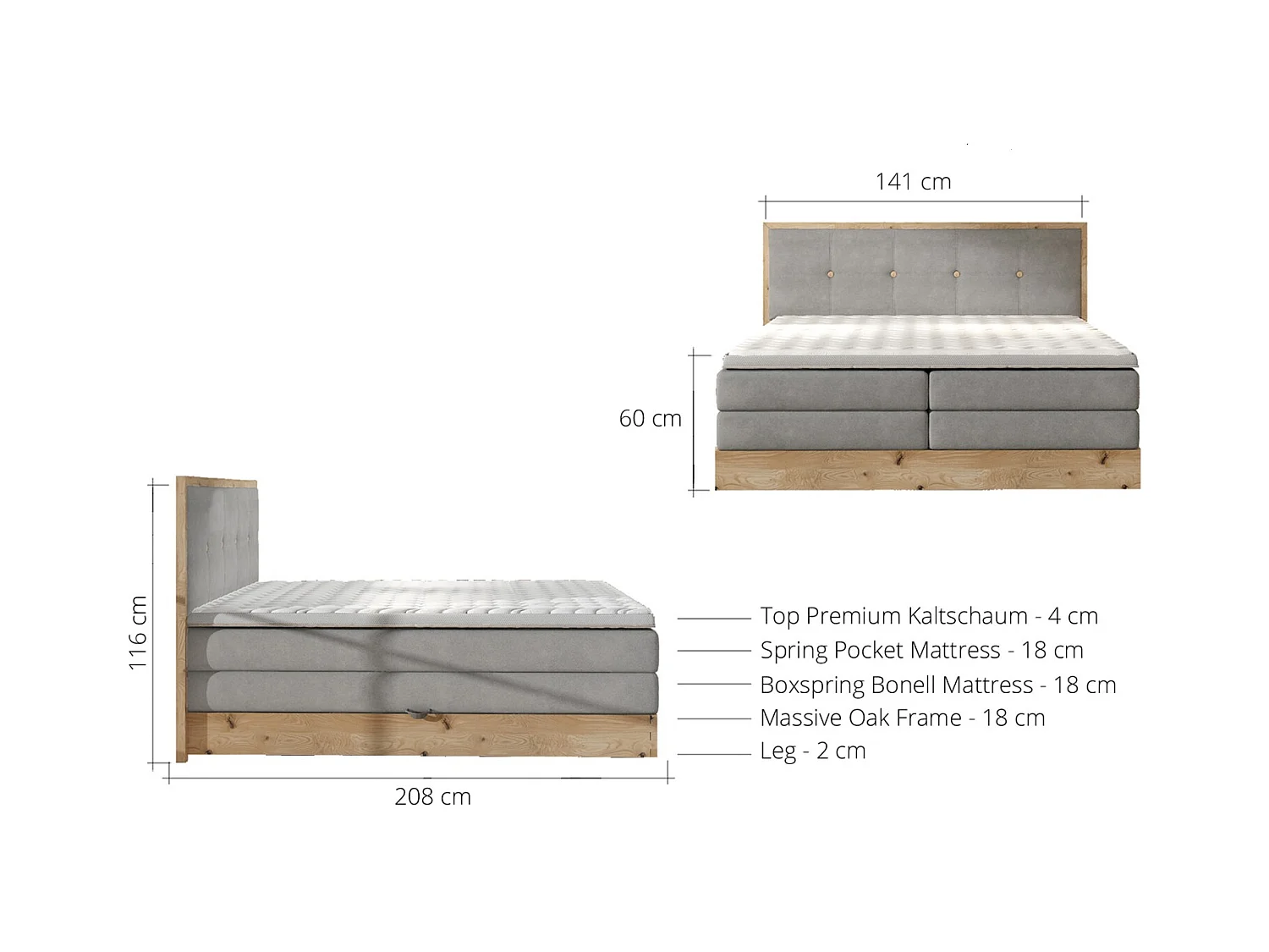 Lit coffre ELLI avec tête de lit élégante, rangements spacieux et design moderne, Taille: 140x200 cm, Couleur: Vert foncé
