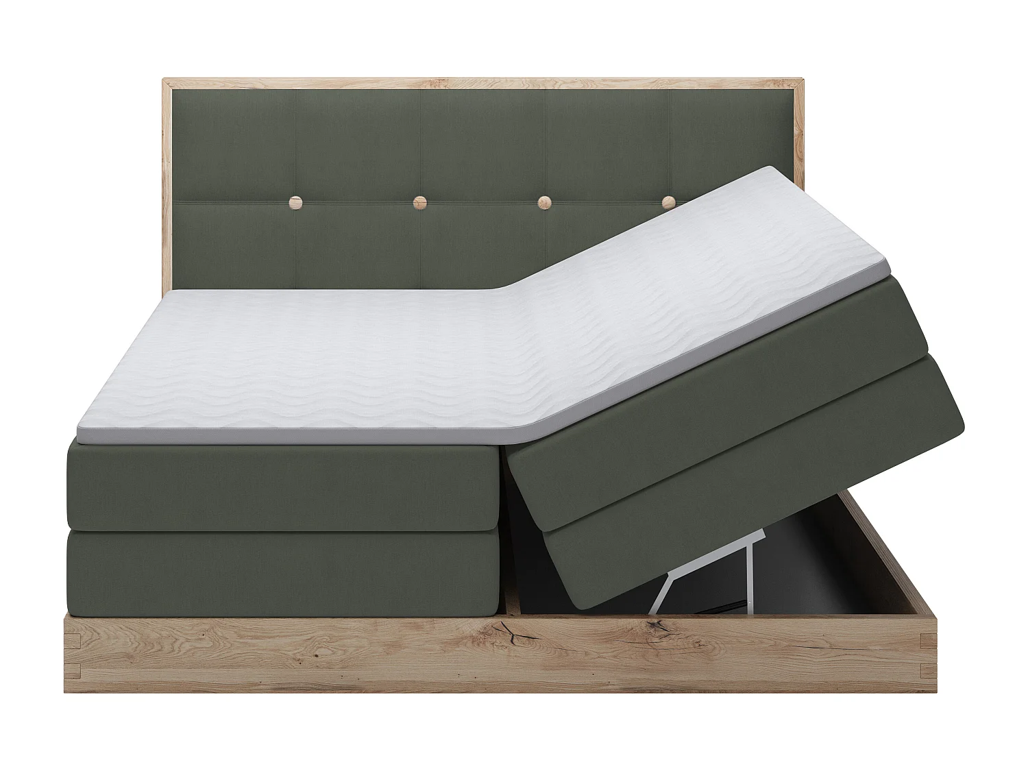 Lit coffre ELLI avec tête de lit élégante, rangements spacieux et design moderne, Taille: 140x200 cm, Couleur: Vert foncé